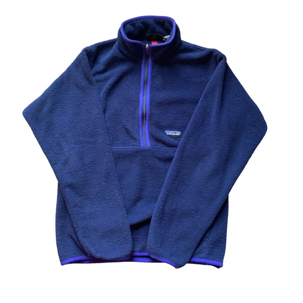 Patagonia Navy Blue Fleece Pullover with Purple Trim